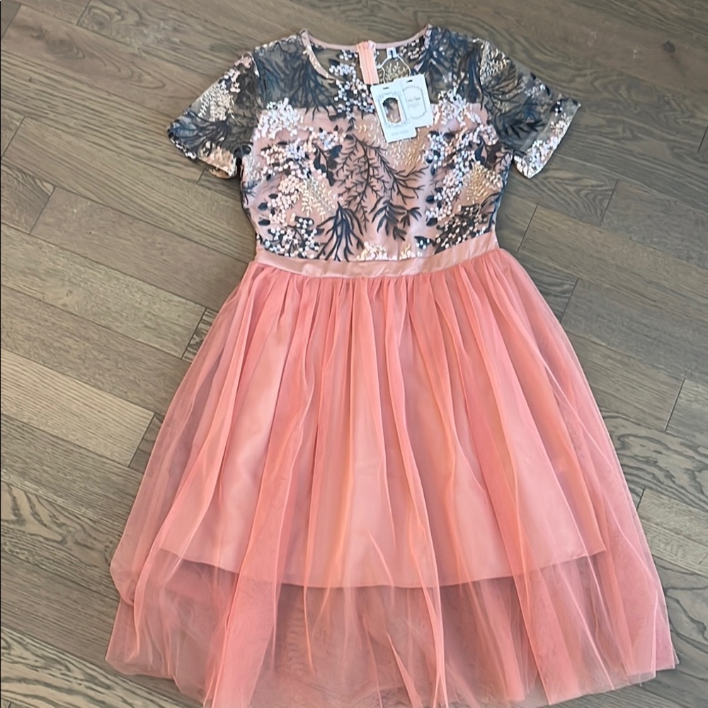 Elegant Coral Floral Formal Dress